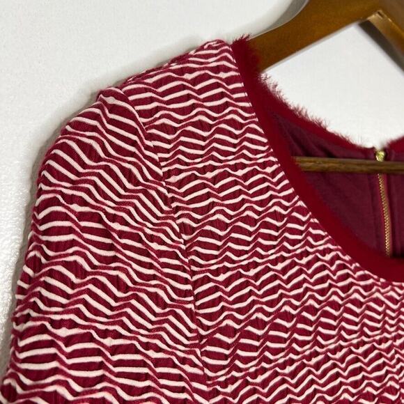 Maeve Red White Zigzag Anthro Pleated Short Sleeve A-Line Dress Size S Women's - Picture 3 of 9